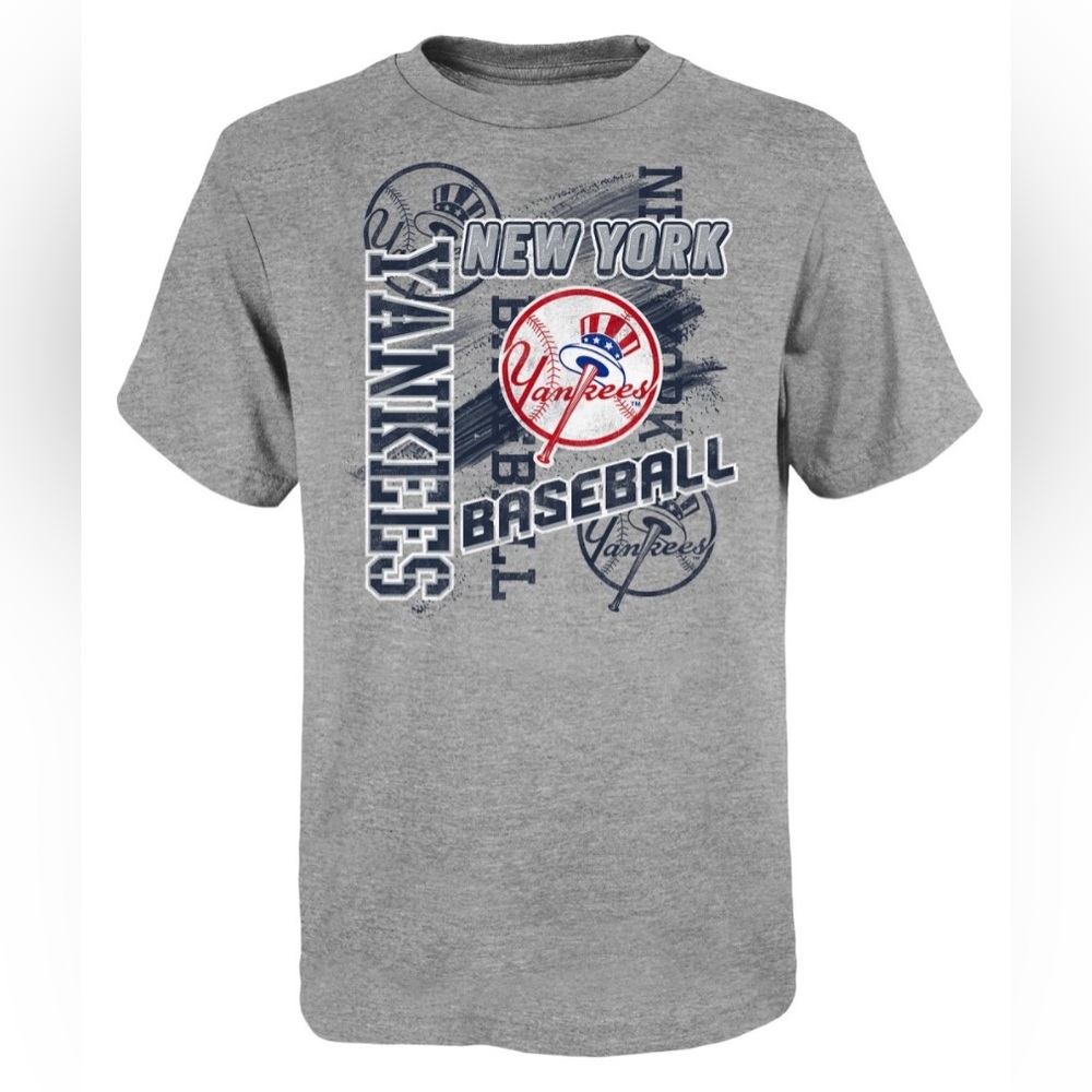 New York Yankees MLB Boys Gray Short-Sleeve Cotton Tee Sz L 10-12